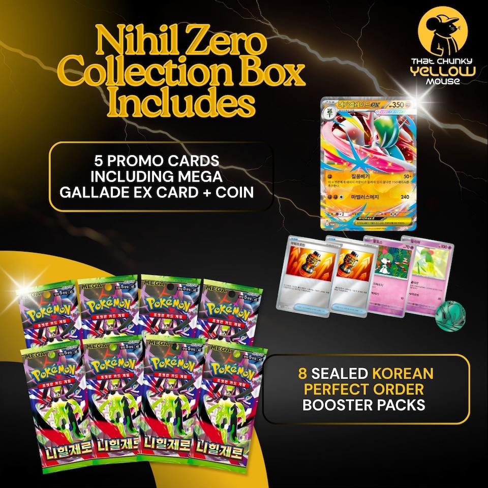 image 1 of Pokemon TCG Mega Special Card Set Mega Gallade ex Sealed Korean Pokemon Cards, Mega Gallade Promo, Ralts Kirlia Evolution Line 8 Munikis Zero Booster Packs Pokemon Coin