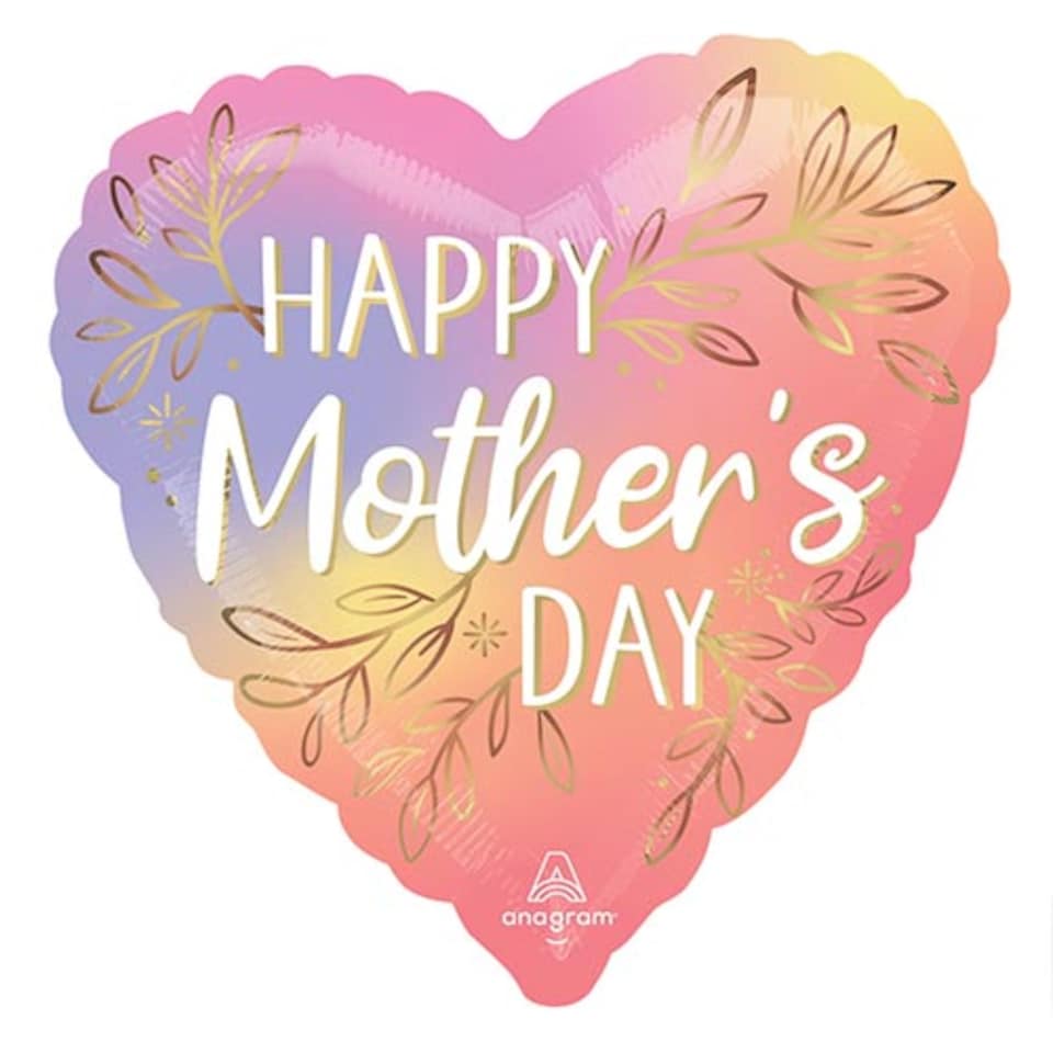 image 1 of Happy Mother's Day Botanical Foliage Heart Shape Foil Helium Balloon 46cm / 18 in | Multi