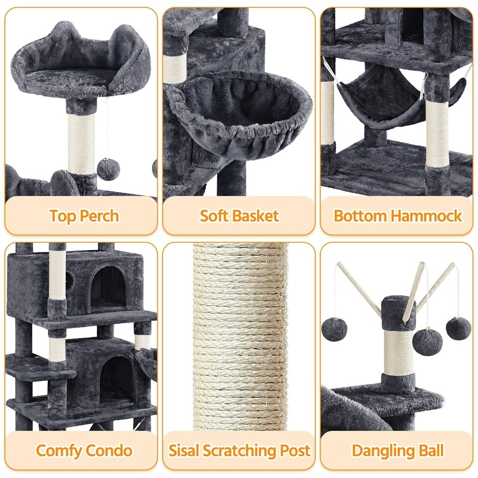 image 1 of Yaheetech 170 cm Multi-Level Cat Play House Dark Grey