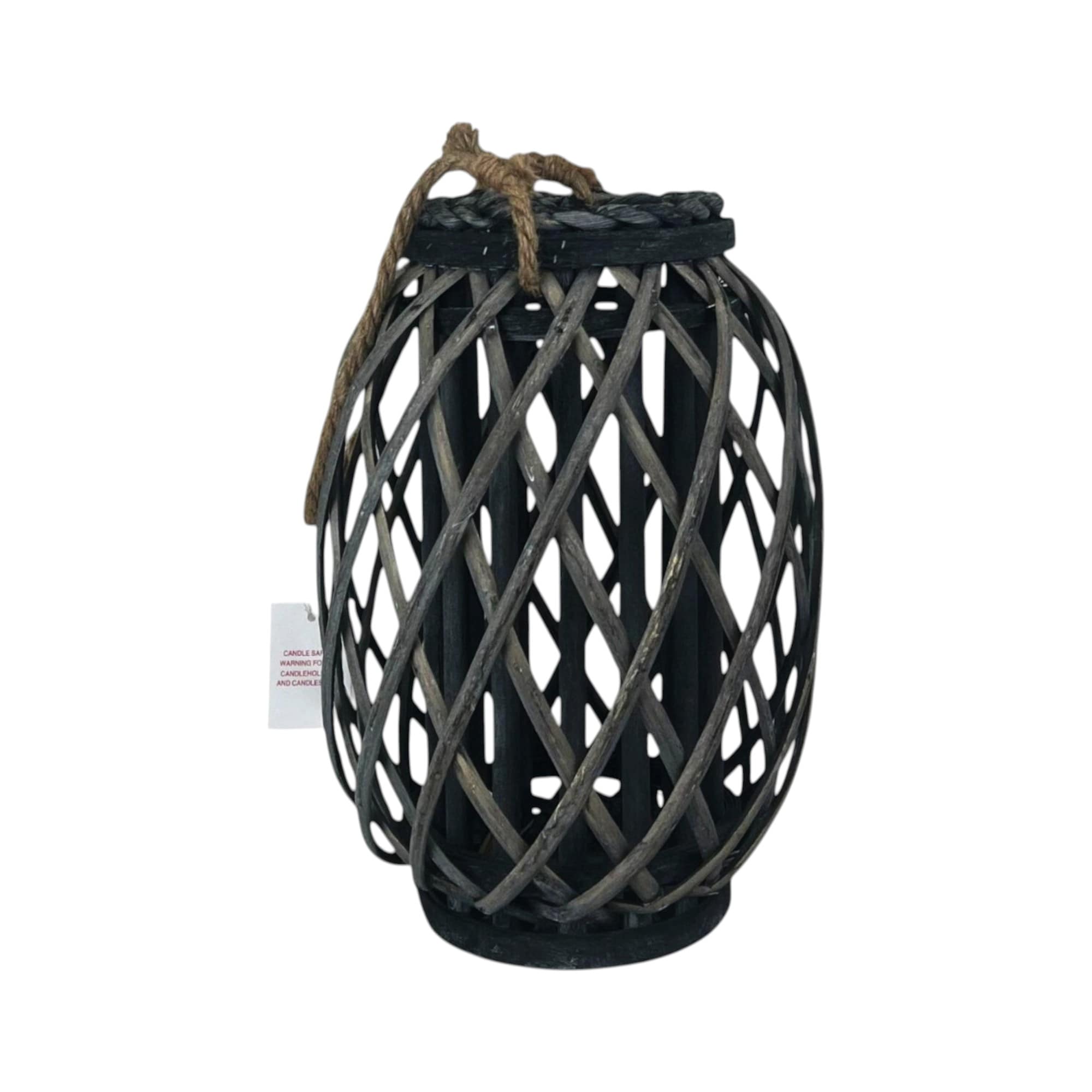 Four Candle Grey Wicker Decorative Lantern - 33cm