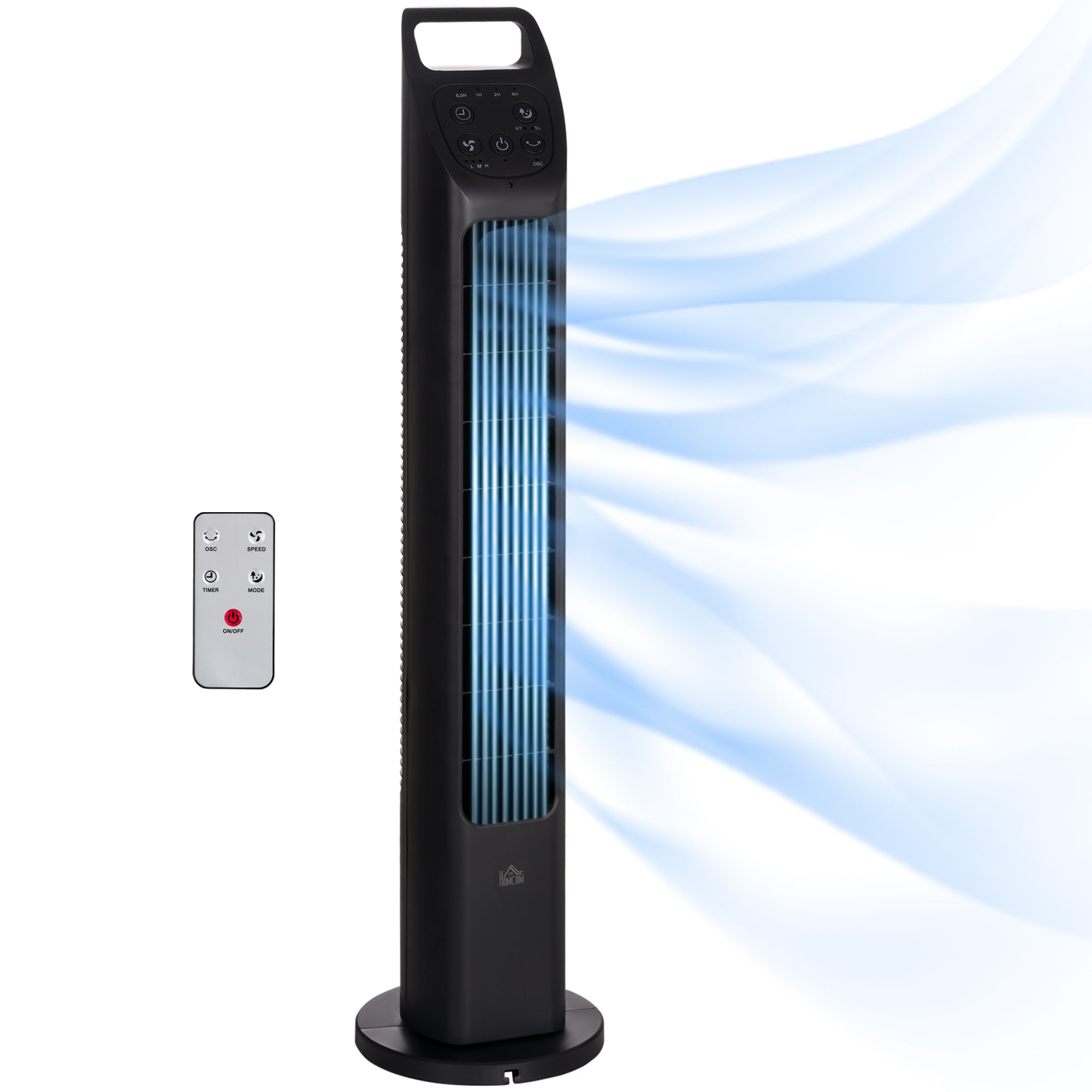 HOMCOM Tower Fan, Electric Cooling Fan with Remote, 75 Oscillating, 3 Speed 3 Modes, 7.5H Timer, Quiet Standing Bladeless for Bedroom Office, Black