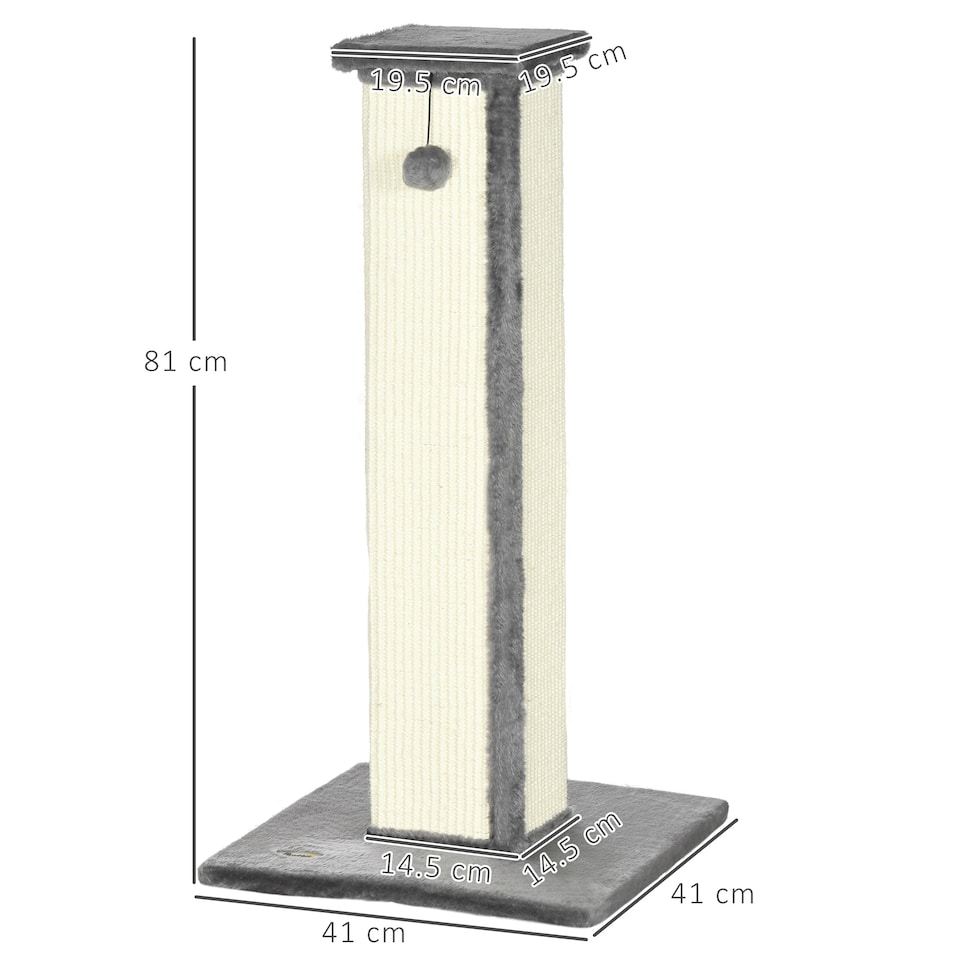 image 1 of PawHut Cat Scratching Post with Vertical Sisal Rope Ball Plush, 81cm