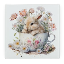 Teacup Bunny Large Square Worktop Protector - Smooth Glass Chopping Board