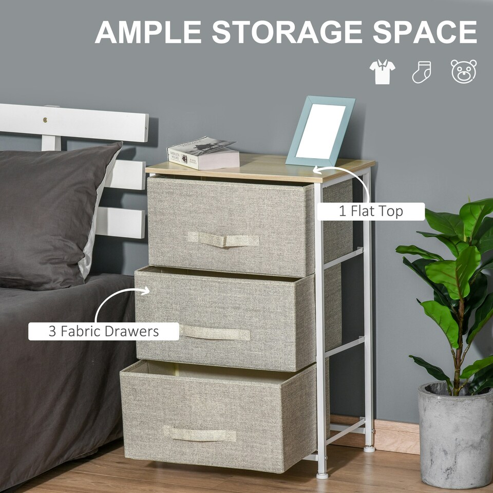 image 1 of HOMCOM 3-Tier Storage Dresser Tower with Adjustable Feet Steel Frame