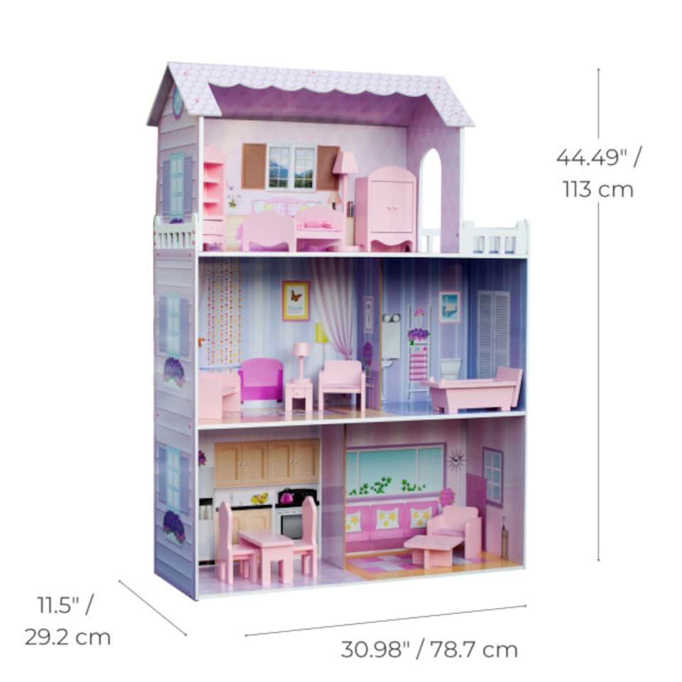 image 1 of Teamson Kids Wooden Dreamland 3 Storey Doll House for 12" Dolls, Dollhouse