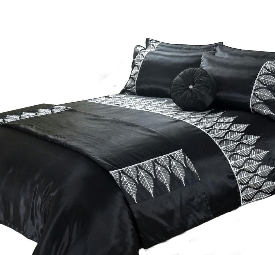 image 1 of Duvet Cover And Pillowcase Set Black And Silver Sequence Luxury Design Polyester Bed Linen Black | Black | King