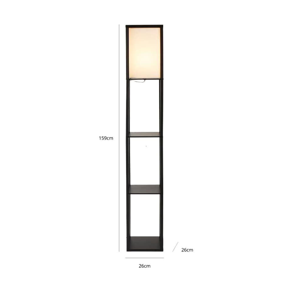 image 1 of ValueLights Struttura Black Shelving Floor Lamp Fabric Shade