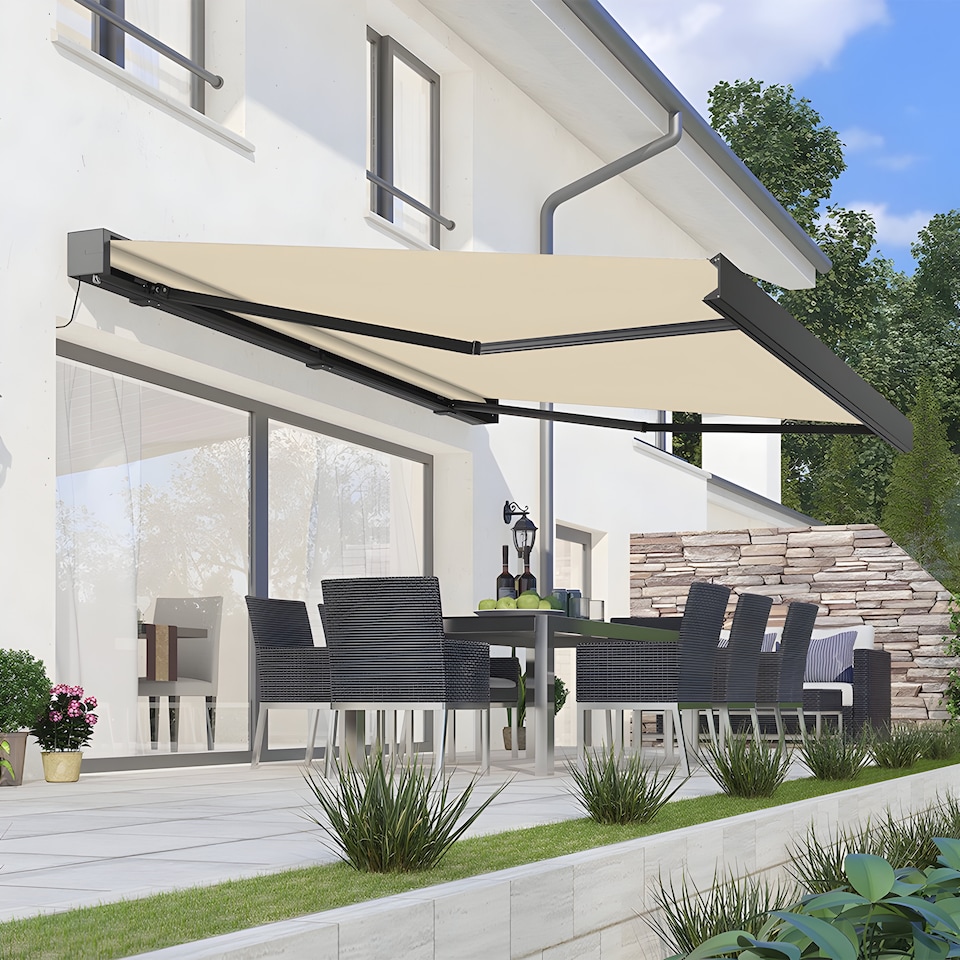 image 1 of Awnings Deluxe Wireless 3m Ivory Full Cassette Electric Awning With Lights | Cream | Ivory