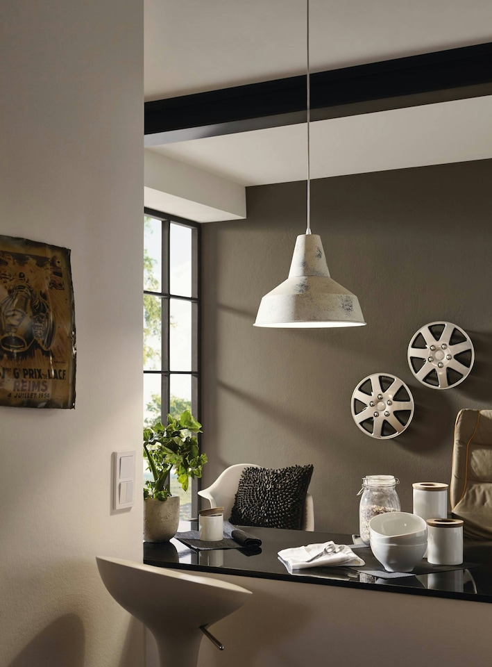 image 1 of EGLO Somerton Single Pendant Light With Vintage White Finish | Copper