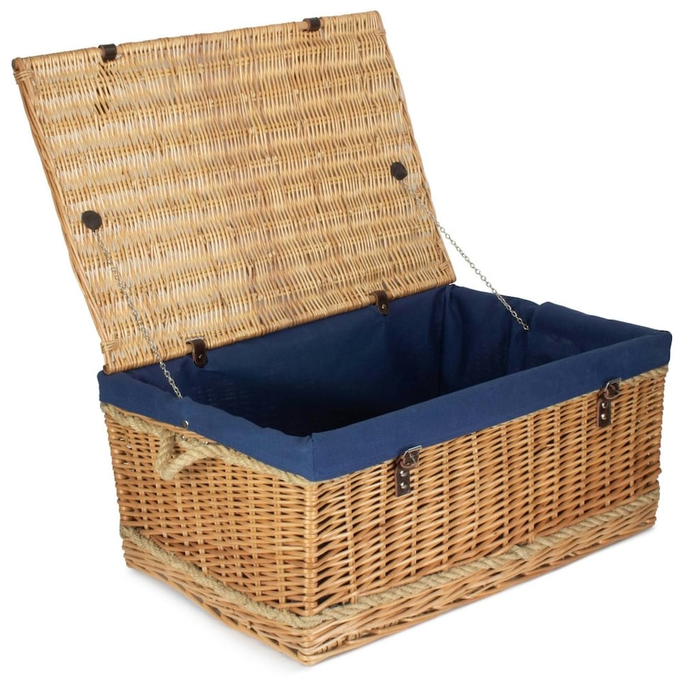 image 1 of 72cm Rope Handled Cotton Lined Wicker Trunk Blue | Blue | One Size