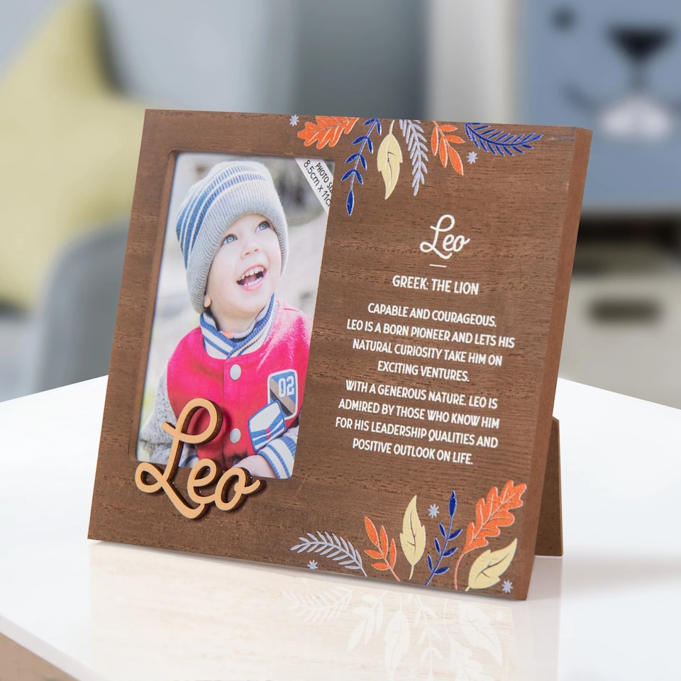 image 1 of History & Heraldry Pre-Personalised Kids Wooden Picture Frame - Leo