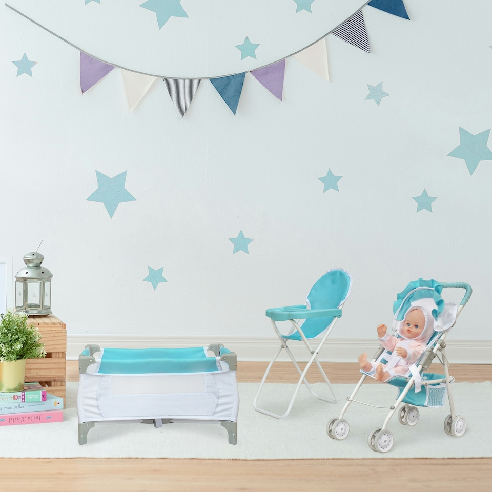 image 1 of Teamson Kids 3 in 1 Doll Nursery Set Blue and White