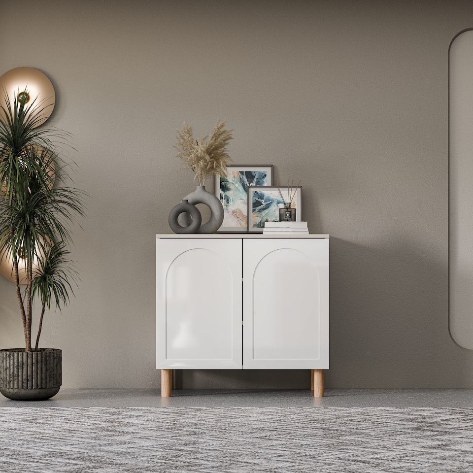 image 1 of Bohem Sideboard 2 Doors W 90 cm x H 85 cm x D 50 cm | White | White and Travertine | 1