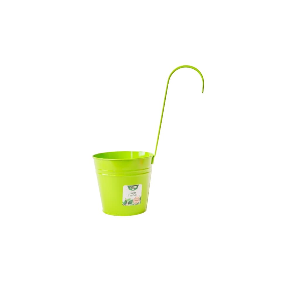 Colourful Tin Pail Over The Fence Plant Pot Large 15cm | Green | S | 1