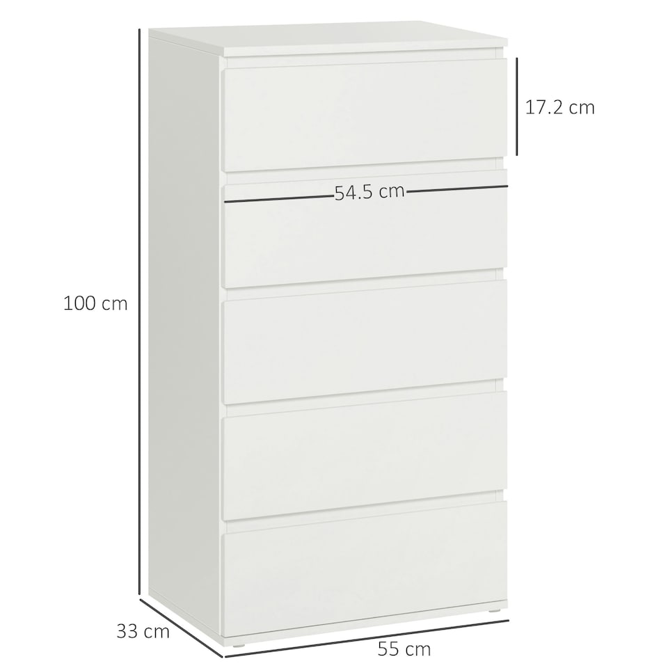 image 1 of HOMCOM 5 Drawer Cabinet Storage Cupboard Sideboard Organiser Living Room White