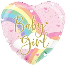 Baby Girl Pastel Rainbow Heart Shape Holographic Foil Helium Balloon 46cm / 18 in