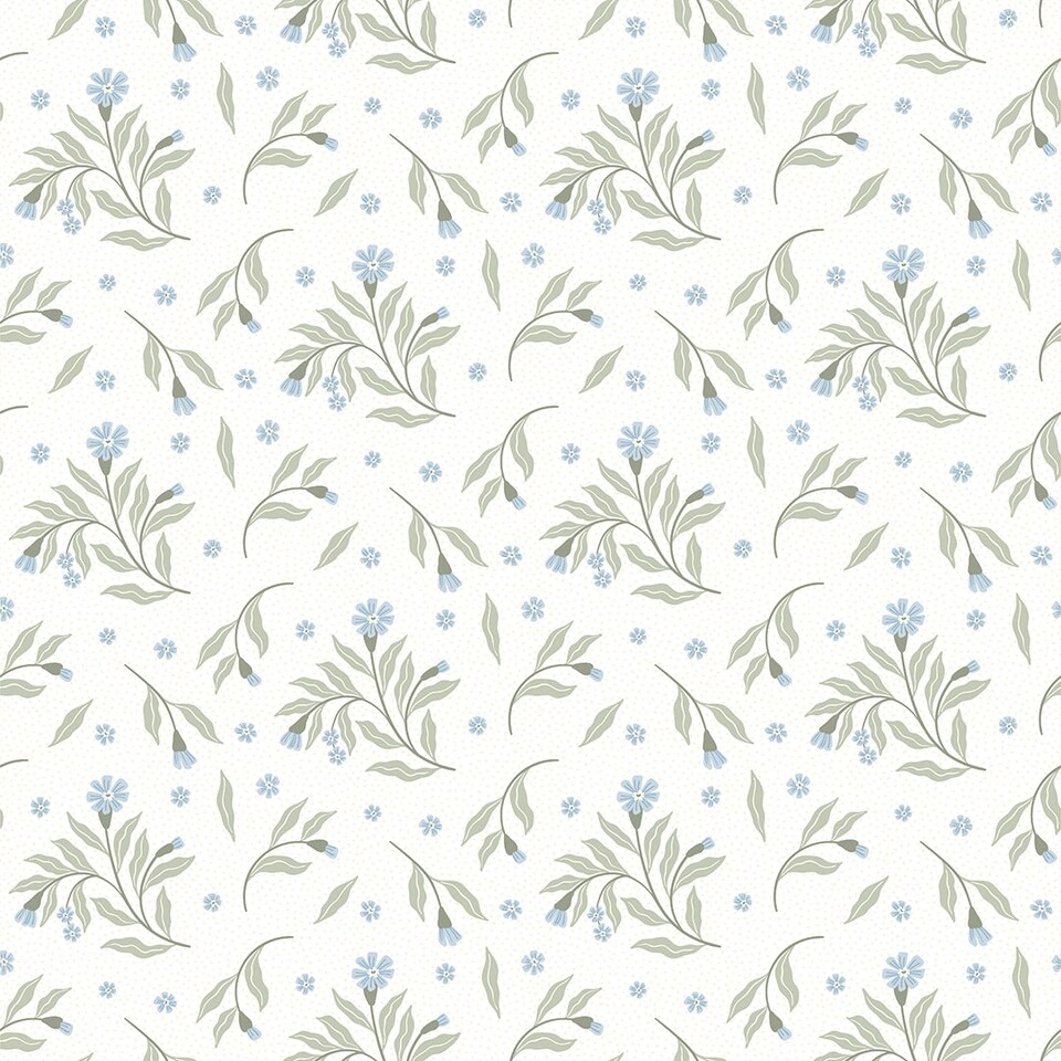 Sample of Meadow Flower Dance Wallpaper in Soft Blue | Blue | Soft Blue
