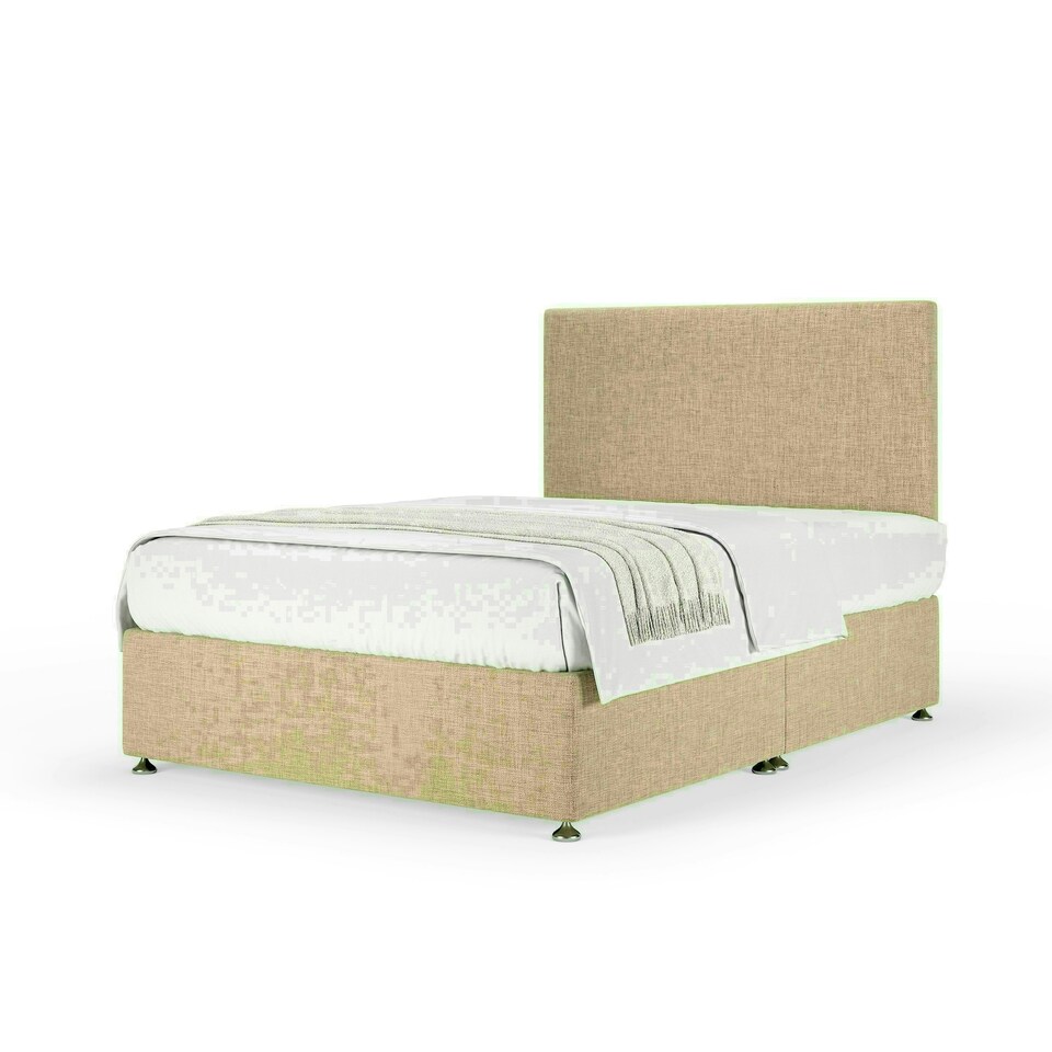 Cream Linen No Drawer Divan Base and Valencia Headboard Single
