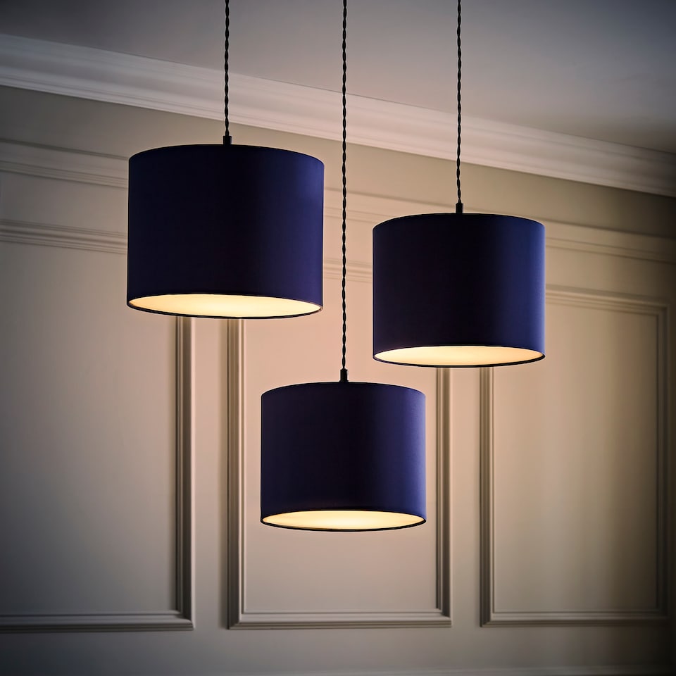 image 1 of ValueLights Torbery Set of 3 Navy Nesting Ceiling Light Shades and Bulbs