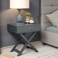 Options 1 Drawer X-Frame Bedside Table - Painted Finish, Polished Metal Handle | Blue | Blue | One Size | 1