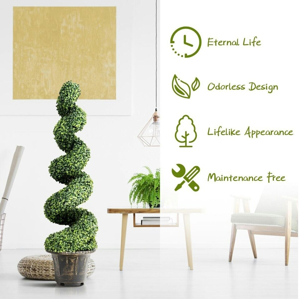 image 1 of COSTWAY 120cm Artificial Boxwood Spiral Tree Greenery Tree Green | One Size