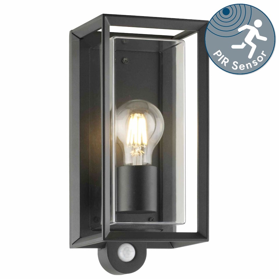 image 1 of Brandon - Black Motion Sensor Outdoor Wall Light | Black | Clear | 1