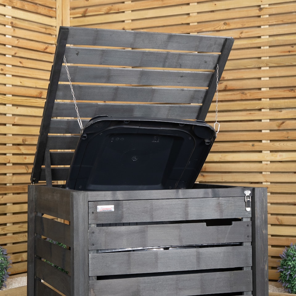 image 1 of 74cm x 1.16m Outdoor Wooden Garden Wheelie Bin Store Storage for 1 Bin in Anthracite