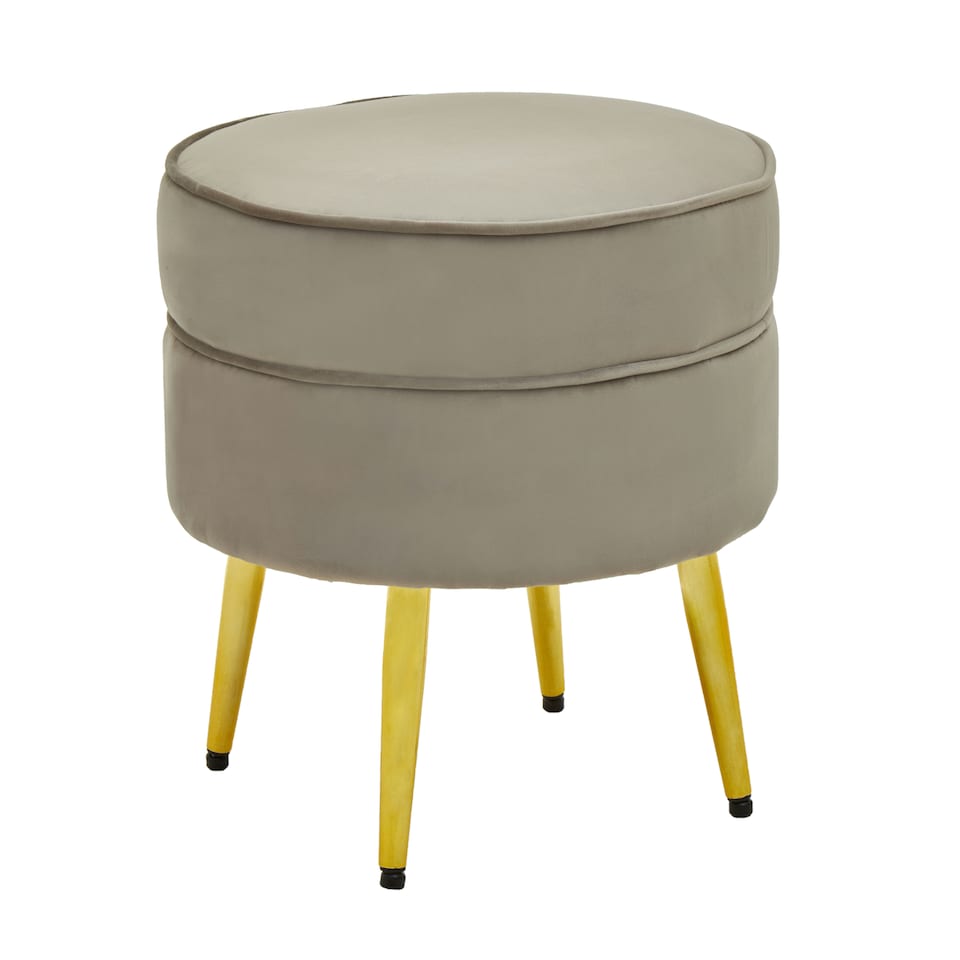 image 1 of Interiors by Premier Grey Velvet Round Footstool, Ottoman Small Footstool with Soft Upholstery, Velvet Pouffe for Home