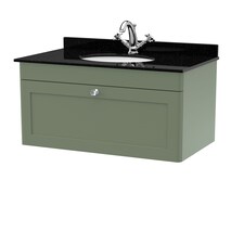Balterley Swynnerton Traditional 1 Drawer Wall Hung Vanity Unit with Marble Basin, Satin Green, 800mm