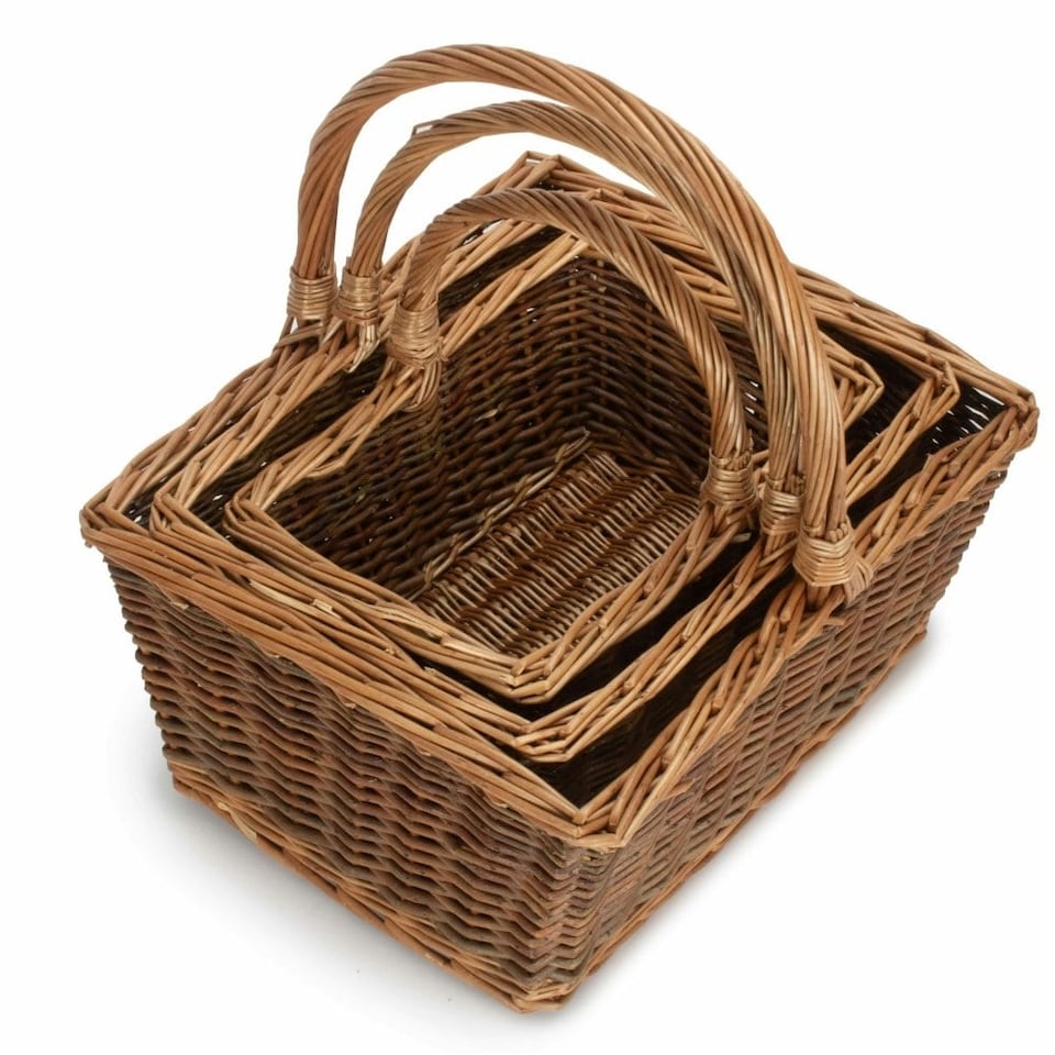 image 1 of Small Rectangular Unpeeled Willow Shopping Basket | Brown | Brown
