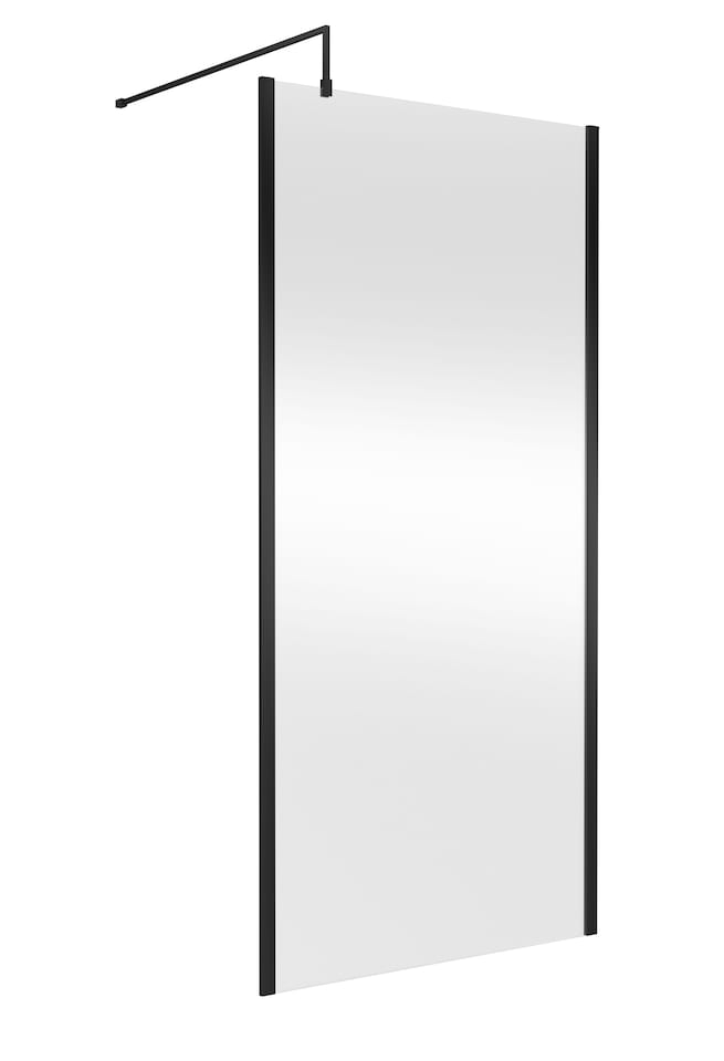 image 1 of Balterley Enson Contemporary Bathroom 8mm Glass Outer Framed Wetroom Screen with Support Bar, Matt Black, 1950 x 1000 x 14mm