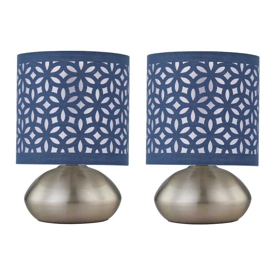 image 1 of Set of 2 Jenson - Brushed Chrome Touch Table Lamps Blue Cut Out Shade