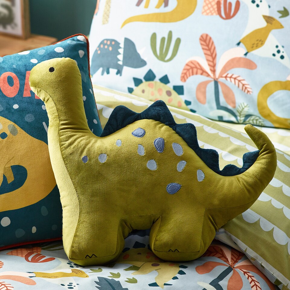 image 1 of little furn. Dino Kids Novelty Cushion, Green, 46 x 36cm