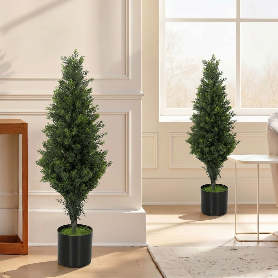 image 1 of HOMCOM Set of 2 Decorative Artificial Plants Cypress in Weighted Pot, 90cm