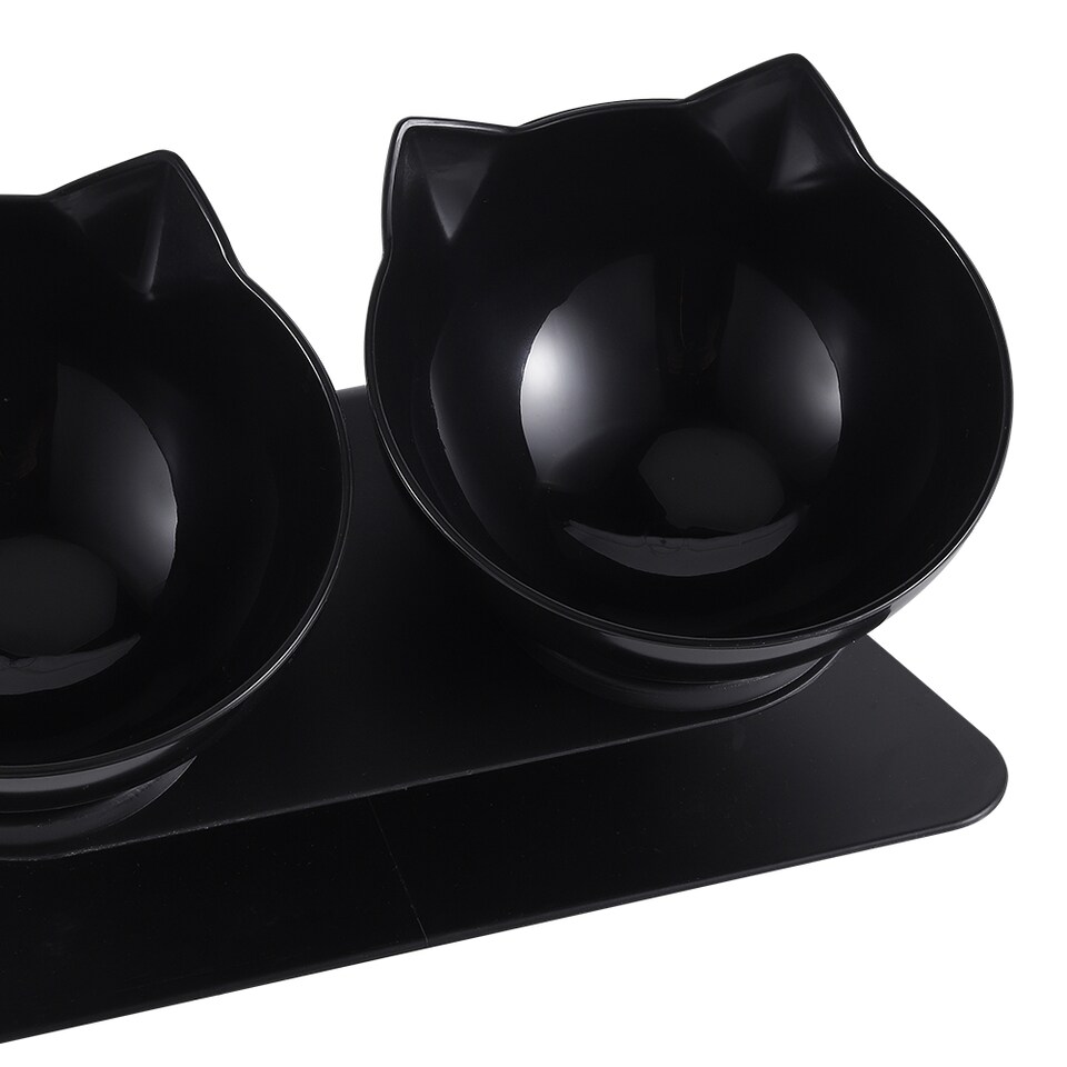 image 1 of Living and Home 15° Tilted Elevated Feeder with Double Cat Bowls | Black