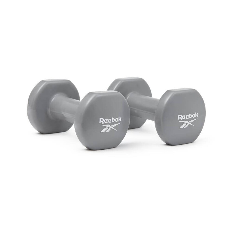 image 1 of Reebok 5kg Vinyl-Coated Cast Iron Dumbbell Pair, Grey, Anti-Roll | Multi | Grey | 9917
