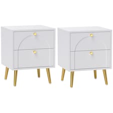 HOMCOM Bedside Table Set of 2, Modern Bedside Cabinets with 2 Drawers and Steel Legs, Side Tables for Living Room, Bedroom, 40 x 35 x 50 cm, White
