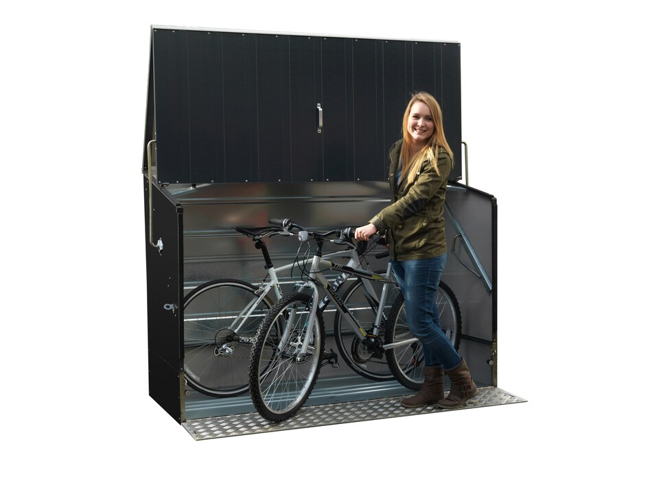image 1 of Trimetals Bike Storage Shed with Ramp – Fits up to 3 Adult Bikes | Grey