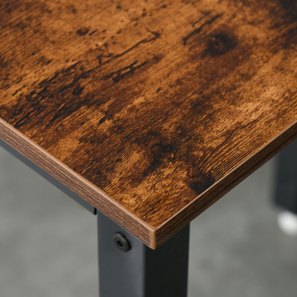 image 1 of HOMCOM Folding Dining Table, Industrial Drop Leaf Table with Wheels and Metal Frame for Kitchen, Dining Room, Space Saving, Rustic Brown