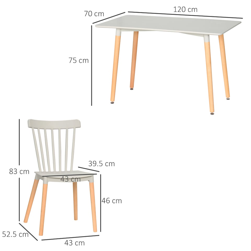 image 1 of HOMCOM 5 Piece Dining Table and Chairs Set, Kitchen Table and Chairs for 4 People with Wood Legs and Slat Back, Space Saving Table and 4 Chairs for Small Spaces, Grey