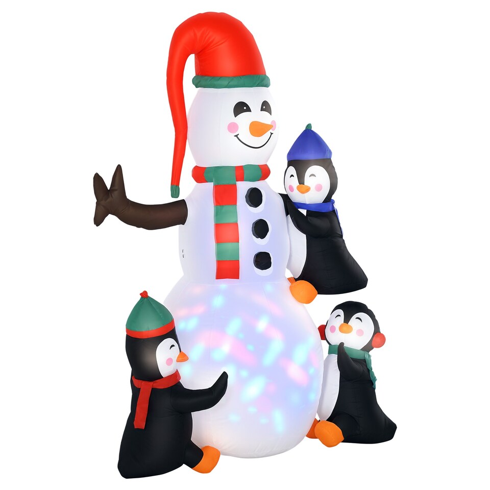 image 1 of HOMCOM 6ft Inflatable Christmas Snowman with Three Penguins LED Xmas Decor Holiday Outdoor Yard Decoration