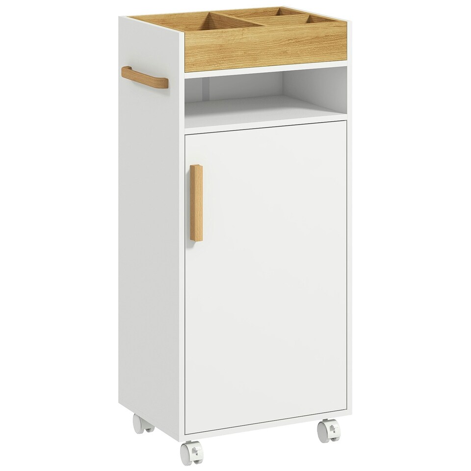 image 1 of kleankin Bathroom Storage Cabinet with Cushioned Door and Wheels, White
