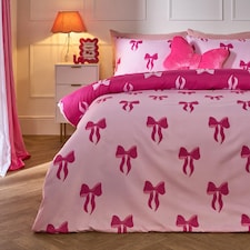 OHS Bow Reversible Soft Cosy Plump Duvet Cover and Pillowcase Bedding Set | Multi | Red/Hot Pink | Double