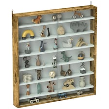 HOMCOM 7-Tier Wall Display Cabinet w/ Shelves Glass Doors, Rustic Brown Brown