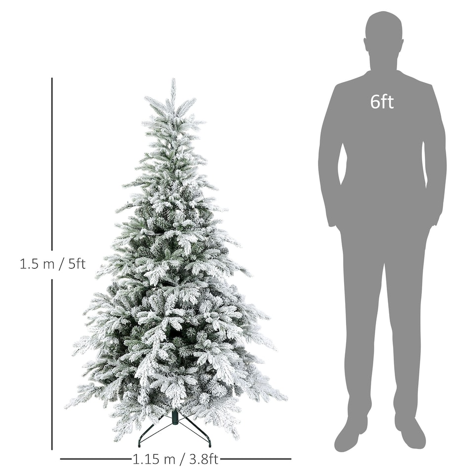 image 1 of HOMCOM 5 Ft Artificial Christmas Tree with Realistic Snow Branches, LED Lights