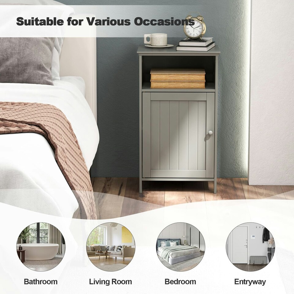 image 1 of COSTWAY Bathroom Floor Cabinet Single Door w/Shelf Grey Grey