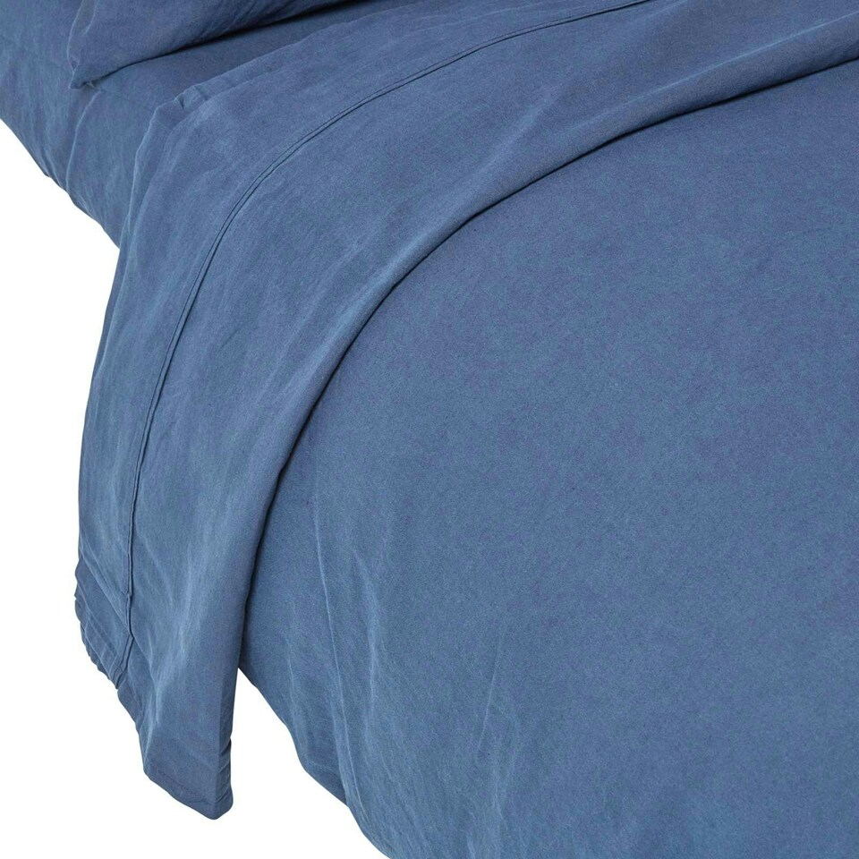 image 1 of Homescapes Navy Blue Linen Flat Sheet, King Blue | King