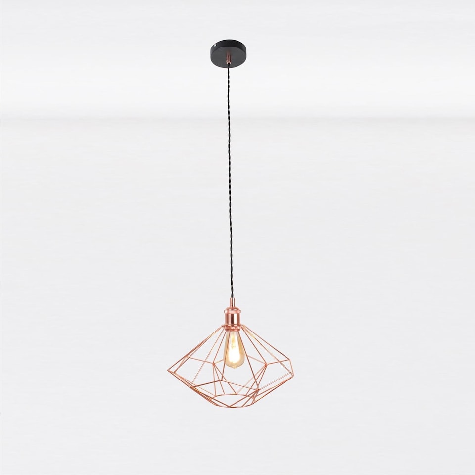 image 1 of Set of 2 Copper Geometric Pendant Light Fittings | Black | Copper | 2