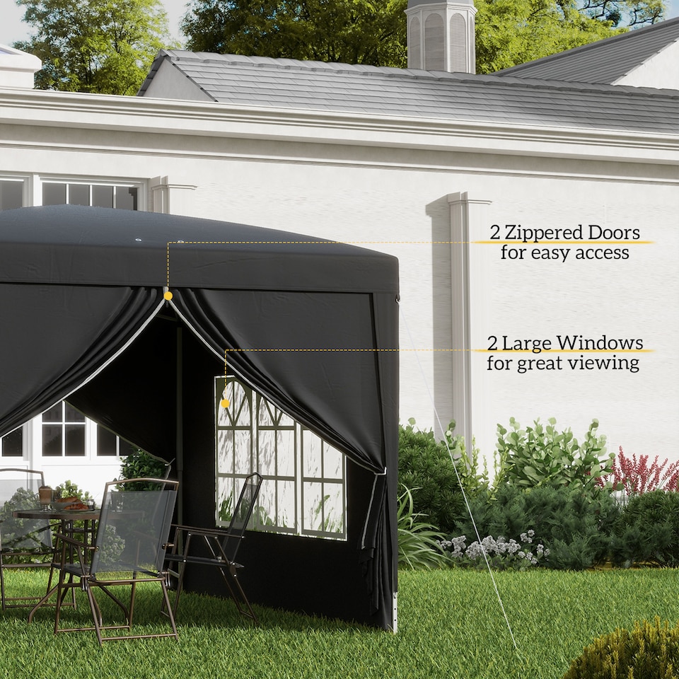image 1 of Outsunny 3 x 3 m Garden Pop Up Gazebo, Wedding Party Tent Marquee, Water Resistant Awning Canopy with Sidewalls, Windows, Carry Bag | Black | Black
