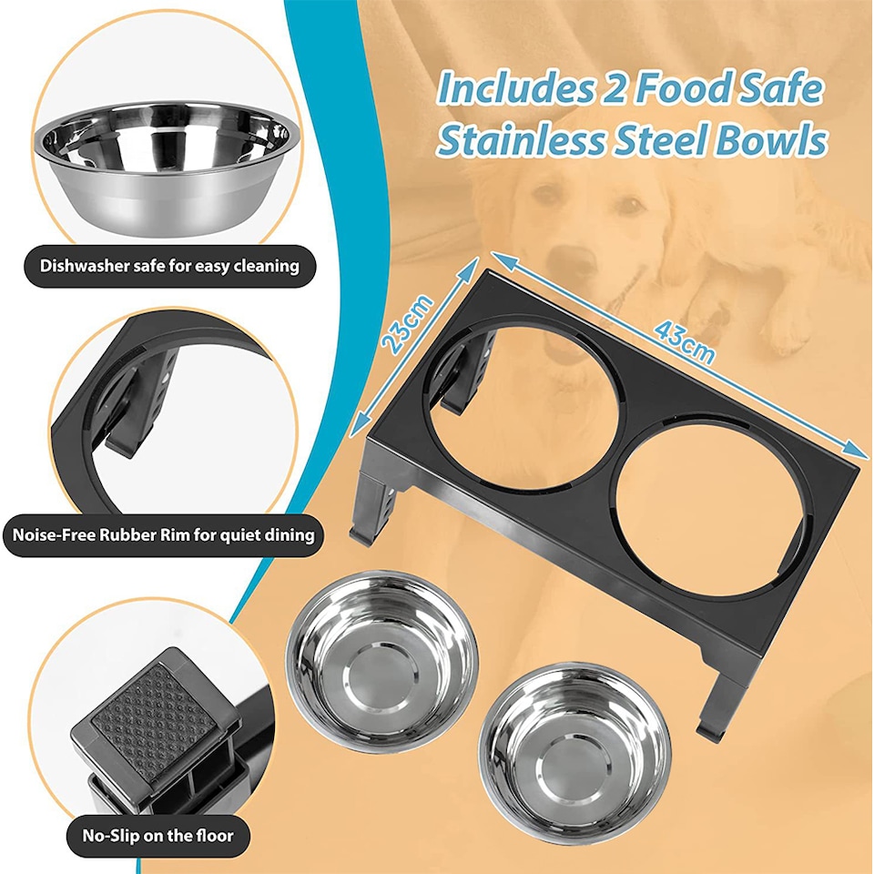 image 1 of Living and Home Adjustable Height Pet Bowl for Dogs & Cats – Ergonomic, Non-Slip Feeding Station | Black